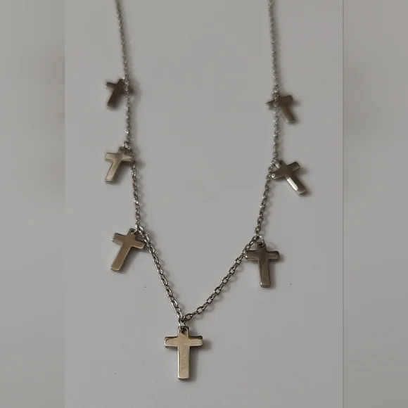 925 sterling silver cross charms necklace 18" euc dainty chain crosses religious - Picture 6 of 7